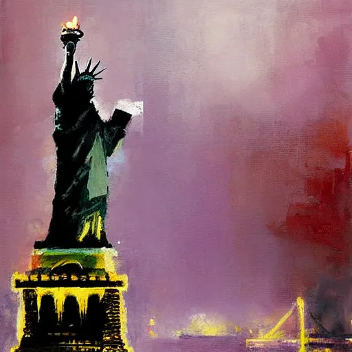 Prompt: statue of liberty painting by jeremy mann