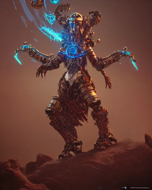 Image similar to diablo action game robot shaman by artgerm, greg rutkowski, alphonse mucha, cgsociety and beeple highly detailed, sharp focus, cinematic lighting, illustration, art, octane render, unreal engine lumen, very coherent. cinematic, hyper realism, high detail, octane render, 8 k