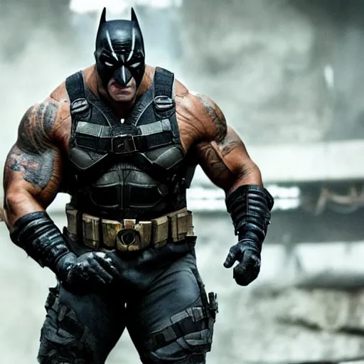 Image similar to Dwayne Johnson playing Bane in Batman