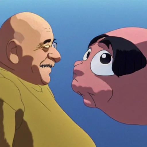 Prompt: a screenshot of Danny Devito in Spirited Away (2001), Miyazaki, Studio Ghibli