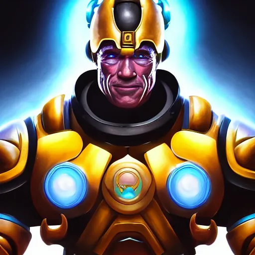 Image similar to a screenshot of arnold schwarzenegger as zenyatta in overwatch, portrait, fantasy, beautiful face, vivid colors, elegant, concept art, sharp focus, digital art, hyper - realistic, 4 k, unreal engine, highly detailed, hd, dramatic lighting by brom, trending on artstation