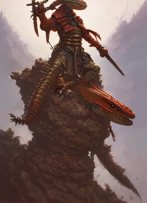 Image similar to lizard samurai by jesper ejsing, justin gerard, tomasz alen kopera, cgsociety and fenghua zhong, highly detailed, cinematic lighting, illustration, art, octane render, very coherent. cinematic, hyper realism, high detail, octane render, 8 k