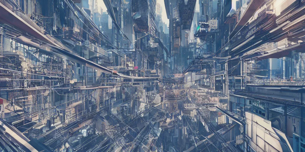 Prompt: drone view of a Cyberpunk city with a large road through, Brutalist architecture,sharp focus,telephoto lens,3D digital art 4k