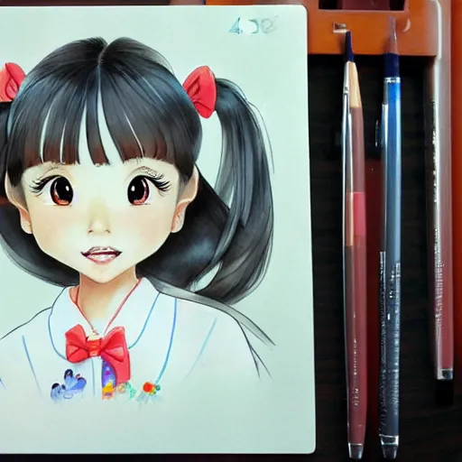 Prompt: a perfect, realistic professional digital sketch of a Japanese schoolgirl in style of Disney, by pen and watercolor, by a professional Chinese Korean artist on ArtStation, on high-quality paper