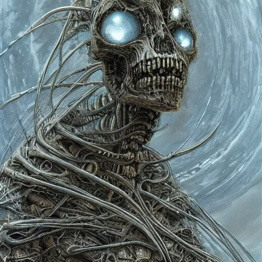 Image similar to organic cyborg alien skeleton style of peter gric Lovecraftian alien centipede dark celestial