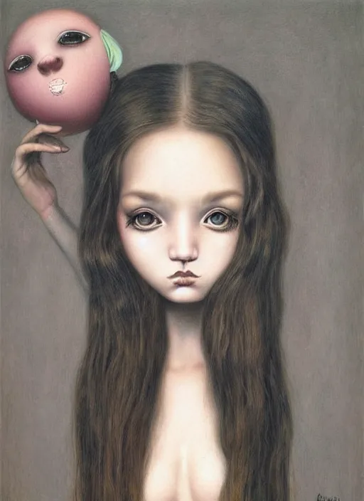 Prompt: pop surrealism, hyper realism, muted colors seductive female venus, cute girl, long hair, art by mark ryden, trevor brown