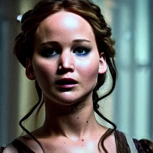 Prompt: jennifer lawrence is frankenstein's monster, color photography, sharp detail, still from the movie mary shelley's frankenstein