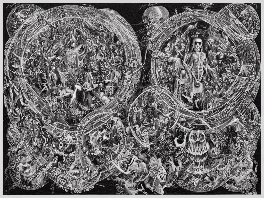 Image similar to meditation on death by Alex Grey and M. C. Escher collaboration