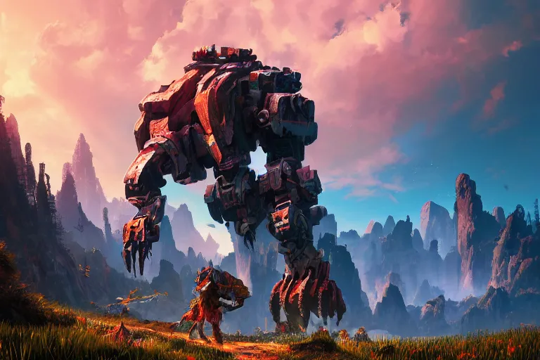 Image similar to tremortusk machine mecanical creature robot of horizon forbidden west horizon zero dawn radiating a glowing aura global illumination ray tracing hdr fanart arstation by ian pesty and alena aenami artworks in 4 k