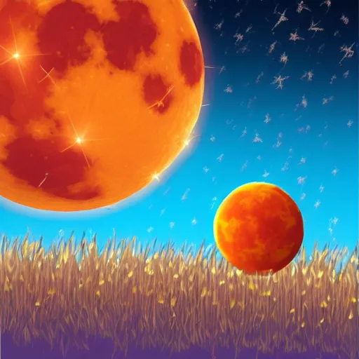 Prompt: huge harvest moon, shooting star