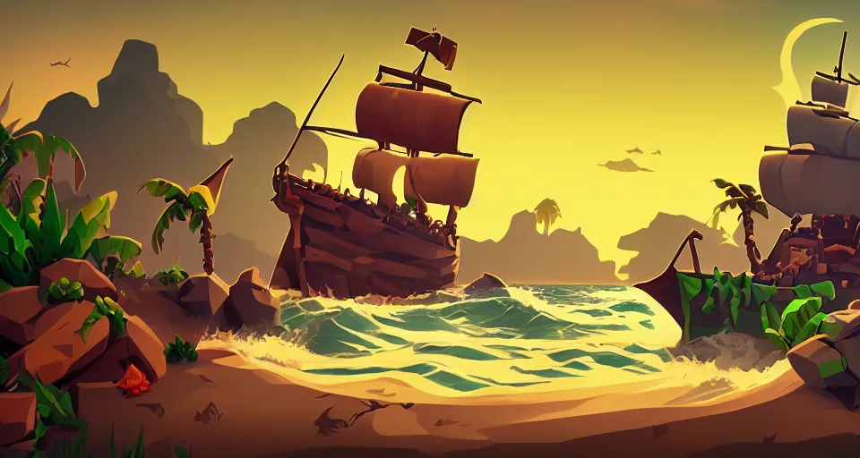 Image similar to pixel art, painting treasure on sea of thieves game smooth median photoshop filter cutout vector, artstation