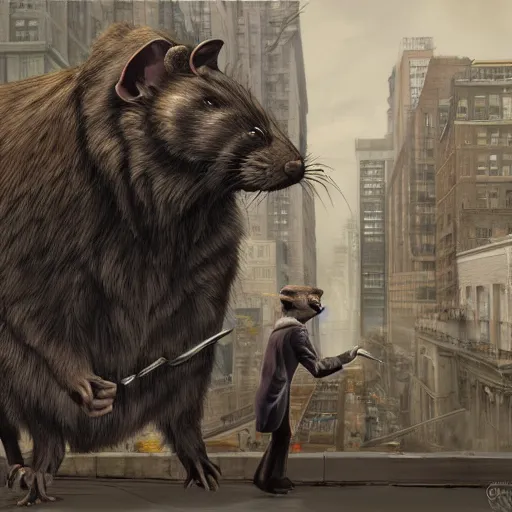 Image similar to Stunning Hyperealistic portrait of Giant Dishonored enormous furry rats roaming the city of new York.