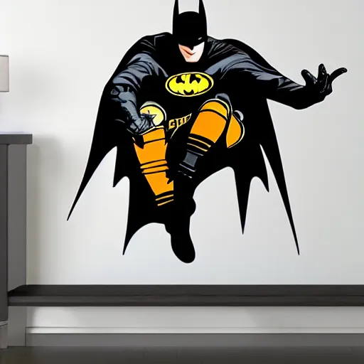 Image similar to die cut sticker of batman breakdancing, dripping paint