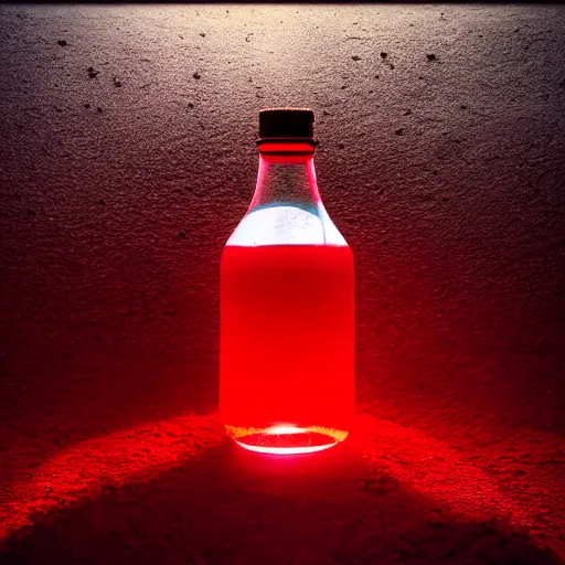 Image similar to sunlight shining through a red healing potion, 4k photograph, neon red