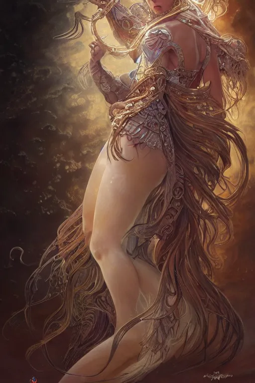 Image similar to a portrait of an anthropomorphic jellyfish warrior goddess, D&D, fantasy, intricate, highly detailed, digital painting, artstation, concept art, smooth, sharp focus, illustration, art by artgerm and greg rutkowski and alphonse mucha