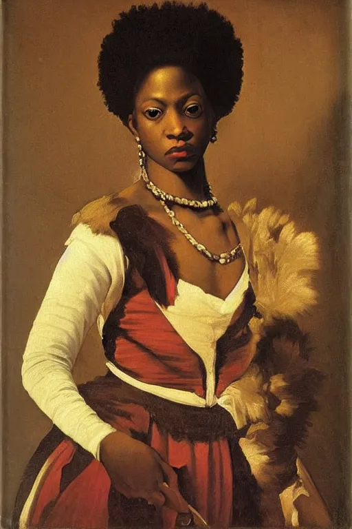 Image similar to Portrait of an Afroamerican noble lady by Caravaggio, renaissance style, oil painting