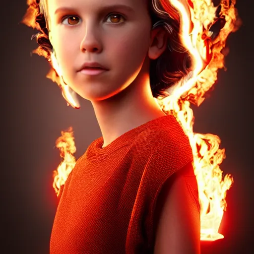 Prompt: Millie Bobby Brown made of fire, octane render