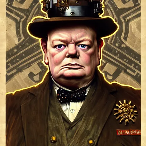 Prompt: full portrait of warhammer 4 0 k winston churchill, fantasy, d & d, intricate, detailed, by by alphonse mucha, adolfo hohenstein, alice russell glenny, stanley artgerm lau, greg rutkowski, detailed, trending on artstation, trending on artstation, smooth