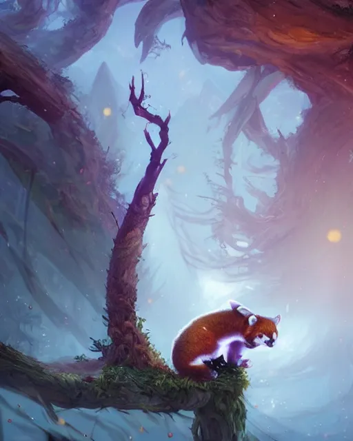 Image similar to Red Panda Shapeshifter Druid Mage, D&D, artstation, fantasy, magic the gathering artwork, cinematic lighting, centered, symmetrical, highly detailed, digital painting, , concept art, smooth, sharp focus, illustration, volumetric lighting, epic Composition, 8k, art by Akihiko Yoshida and Greg Rutkowski and Craig Mullins, oil painting, cgsociety