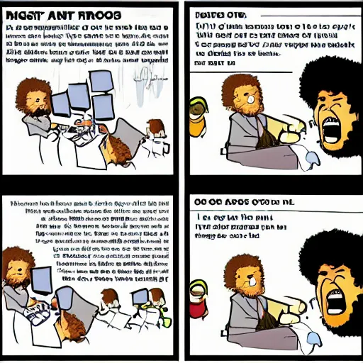 Image similar to angry screaming bob ross cartoon strip