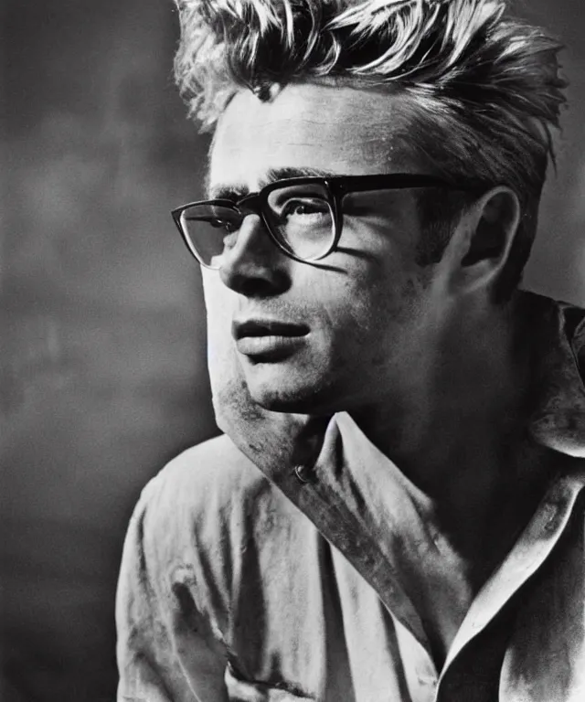 Image similar to a color photograph of james dean, by annie leibovitz, platinum blond, intense, bold, exaggerated, overblown, ultra sharp, extra details, ultra high quality, trending on pinteresst