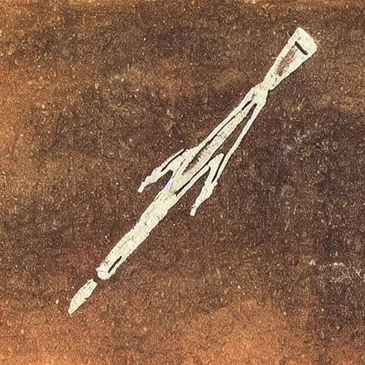 Prompt: cave drawing of space rocket launch, museum item, dated to 4 0, 0 0 0 years ago