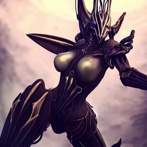 Image similar to beautiful and stunning giant valkyr female warframe, doing an elegant pose over you, you looking up at her from the ground pov shot, unaware of your existence, slick elegant design, sharp claws, detailed shot legs-up, highly detailed art, epic cinematic shot, realistic, professional digital art, high end digital art, furry art, DeviantArt, artstation, Furaffinity, 8k HD render, epic lighting, depth of field