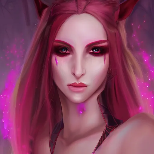 Prompt: portrait of a beautiful female high elf with magenta eyes and dark hair, digital art dnd beyond trending on art station 8 k