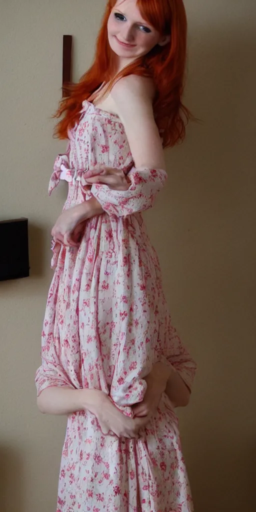 Image similar to beautiful ample redhead in a nightgown with a bow around her waist