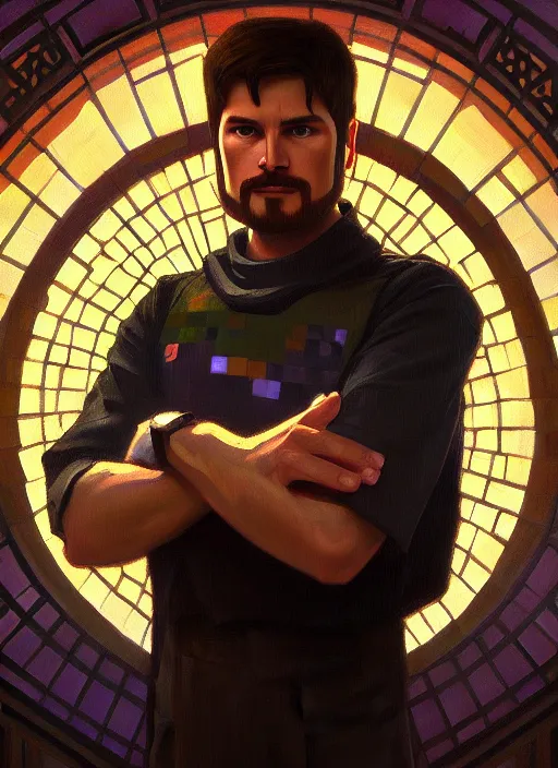 Prompt: oil painting of steve from minecraft, intricate, elegant, highly detailed, lighting, painting, artstation, smooth, illustration, art by greg rutowski and alphonse mucha