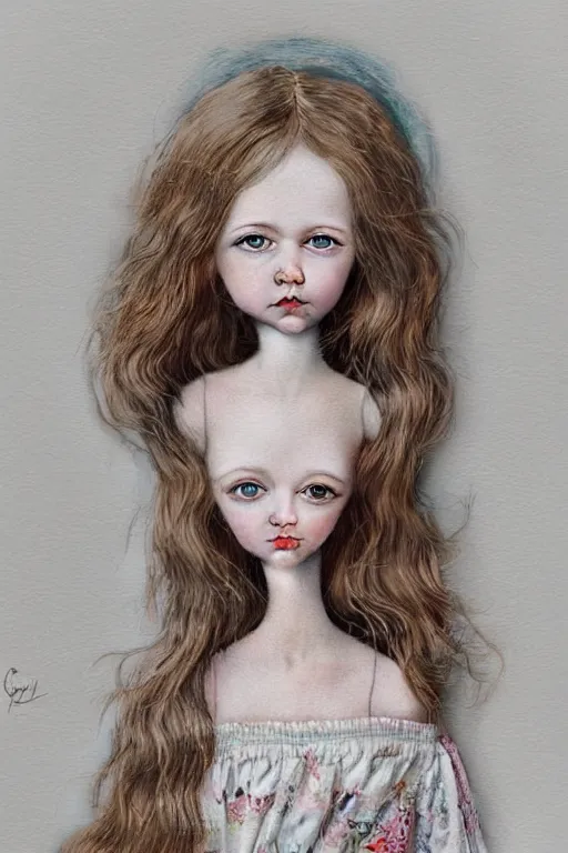 Image similar to Digital art Lowbrow pop Surrealistic, beautiful and detailed dolls by Cicely Mary Barker, Very detailed realistic eyes. Trending on artstation, hyperrealism, high quality print, fine art with subtle redshift rendering