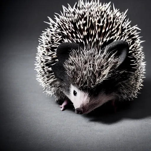 Image similar to black metal hedgehog with corpse paint, studio photography