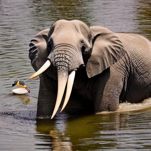 Prompt: a hybrid between an elephant and a duck, photography, award winning, national geographic channel, 8 k