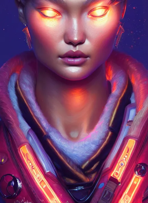 Image similar to portrait of apex legends gigi hadid, intricate, elegant, glowing lights, highly detailed, digital painting, artstation, glamor pose, concept art, smooth, sharp focus, illustration, art by artgerm and greg rutkowski, artey freytag