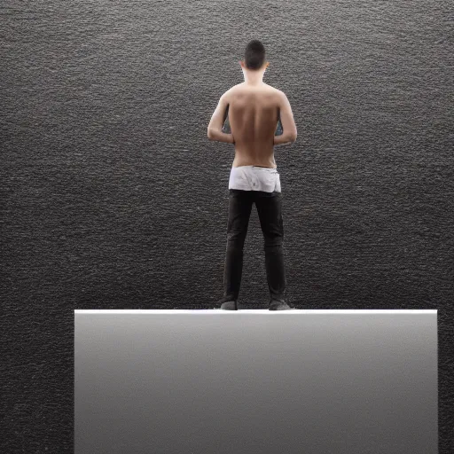 Prompt: man standing on water, side lighting, overhead view, hyper realistic