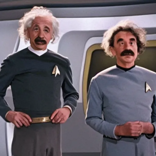 Image similar to Young Albert Einstein and Old Albert Einstein in the new Star Trek movie