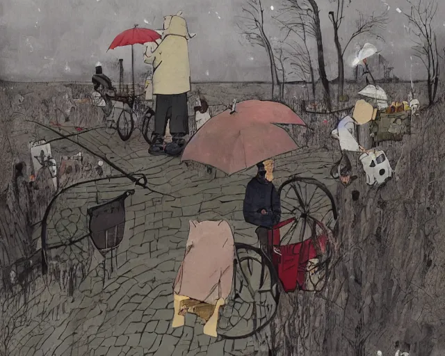 Image similar to a painting by sam toft and guy billout