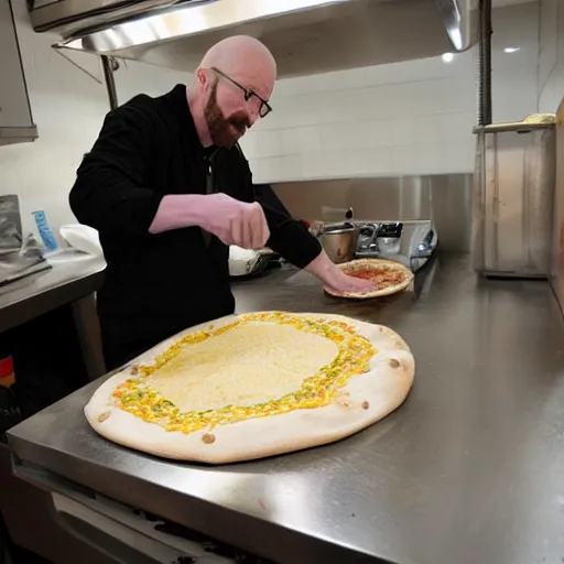 Prompt: walter white making pizza