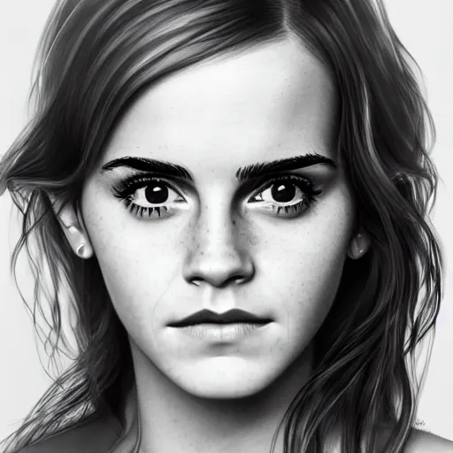 Image similar to portrait of emma watson staring intensely at the viewer, beautiful, long hair, eye contact, high detail, vivid colors, artstation