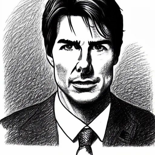 Image similar to a portrait drawing of Tom Cruise drawn by Robert Crumb