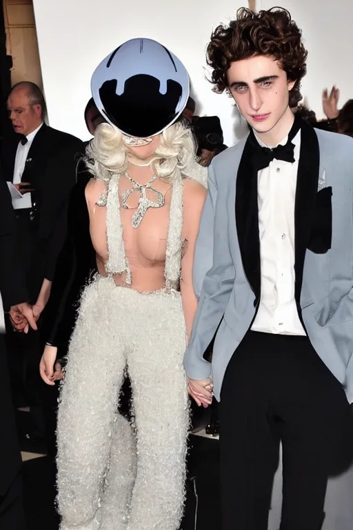 Prompt: timothee chalamet and lady gaga holding hands, beautiful detailed faces, canon eos, featured, flash lighting