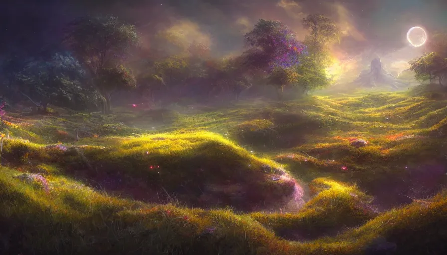 Image similar to the garden at the end of the universe, trippy, jessica rossier, art station