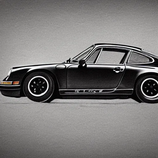 Prompt: black and white pencil sketch of a porsche 9 1 1 9 6 4 carrera 2