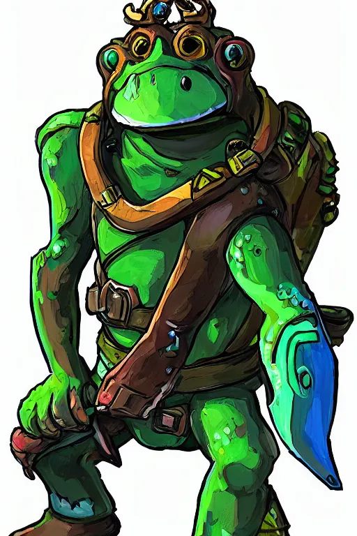 Image similar to an in game portrait of frogmancer from the legend of zelda breath of the wild, breath of the wild art style.