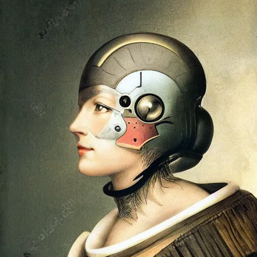 Prompt: portrait photo of a beautiful female cyborg. ((1790))