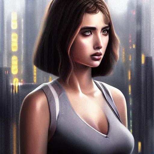 Prompt: portrait of ana de armas from blade runner 2049 (2019) by artgerm, random background scene