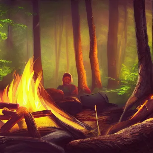 Prompt: green screen of beautiful close up, zoom up campfire in the woods at night, warmth, stylized, artgerm, artstation, hd, cgsociety, cgi, realistic, dramatic, cinematic, artistic, trending, detailed