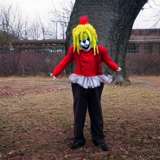 Image similar to creepy clown in an abandoned park