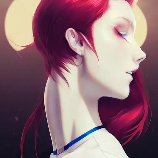 Prompt: beautiful pale vampire with red hair in a white turtleneck dress, arguing with a small blue godzilla on a super yacht, by guweiz and wlop and ilya kuvshinov and artgerm, symmetrical eyes, aesthetic, gorgeous, stunning, alluring, attractive, artstation, deviantart, pinterest, digital art