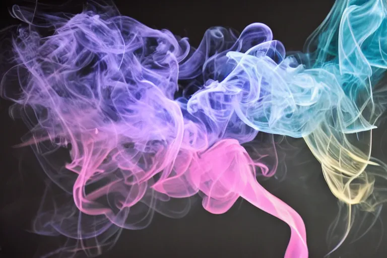 Prompt: colorful smoke on a black background